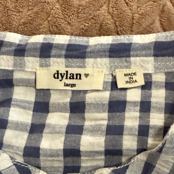 Dylan Womens L Top Blue White Gingham Checkered Button Up Western Cottagecore - Picture 6 of 8